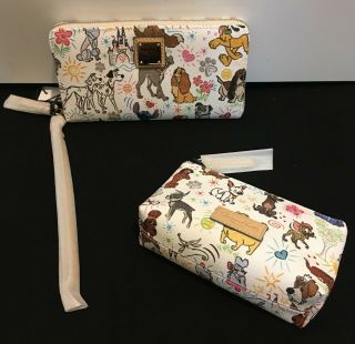 Dooney & Bourke Disney Dogs Sketch Wallet And Cosmetic Bag Set Paw Prints