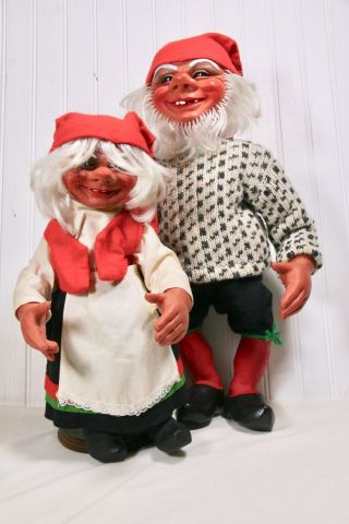 Vintage Arne Hasle Norwegian Nisse Gnome Elf Troll Christmas Dolls Set Of 2