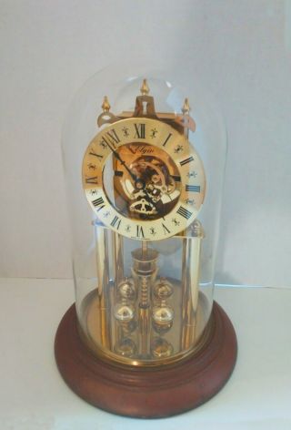 Vintage Elgin S Haller 400 Day Anniversary Mantel Clock Brass Glass Dome Germany