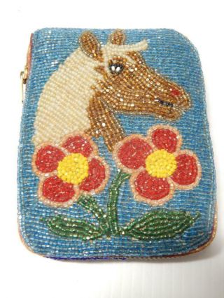 Antique Vintage Yakima Plateau Indian Full Beaded Horse Pictorial / Geo Wallet