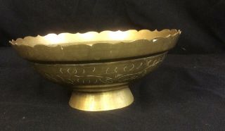 Antique Vintage Double Dragon Chinese Brass Bronze Footed Bowl 9” Dia