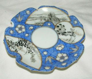 Antique Chinese Blue Ground Saucer Powder Blue 6 Character Mark Painted Panels