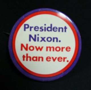 Vintage President Nixon Now More Than Ever Campaign Button Pin 2 1/4 " Purple Red