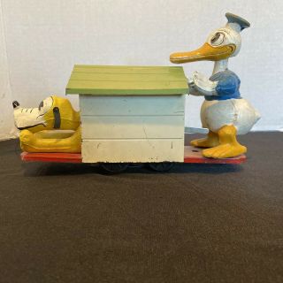 Disney 1936 " Lionel " Donald Duck & Pluto Handcar Windup Toy With Key Good