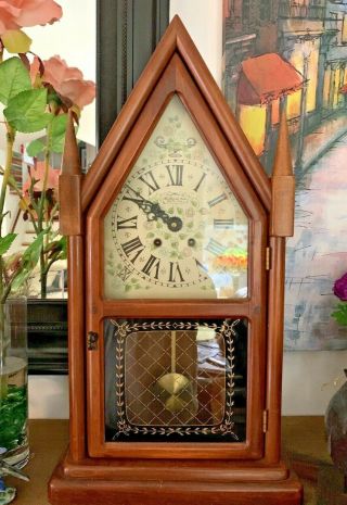 Vintage England Clock Co 8 - Day Spring Wound 22 " Wooden Mantel Clock Ne2120