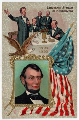Patriotic Abraham Lincoln Pc Postcard Political Speech At Harrisburg Penn