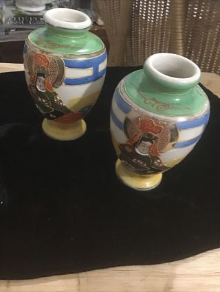 Pair Rare Vintage Japanese Satsuma Vases 5 Inch High