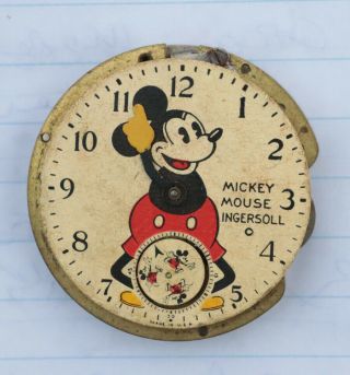 Vintage Mickey Mouse Pocket Watch Face And Movement Ingersoll Rand