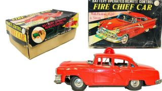 Vintage Linemar (marx) Japanese Tin Friction Battery Operated Fire Chief Sedan