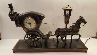 United Metal Horse And Carriage Clock Lamp Vintage 1960s (hanson Cab)
