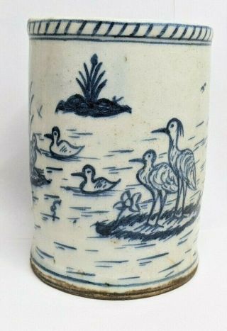 Antique Chinese Blue White Crane Pottery Vase Jar