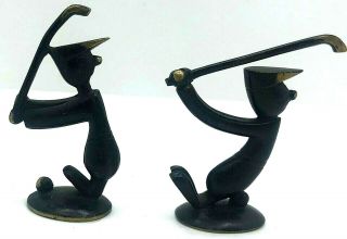 Vintage Hagenauer Wien Bronze W/ Black 2 Golfers Made In Austria Handmade