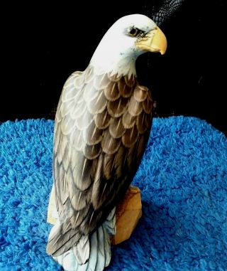 Vintage Art Wooden Hand Crafted Painted Eagle Figurine Bird Collectible England
