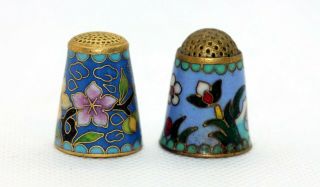 Two Chinese Or Japanese Cloisonné Flower Thimbles