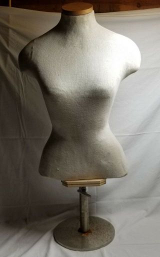 Vintage Bernstein Wood And Cloth Female Dress Form Sewing Mannequin W Base