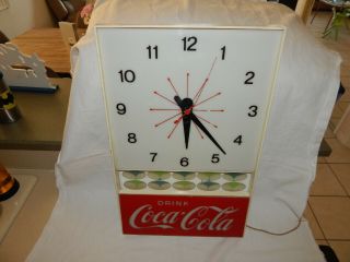 Vintag Coca Cola Lighted Advertising Clock.  (20 " Tall By 12 5/8 " Wide)