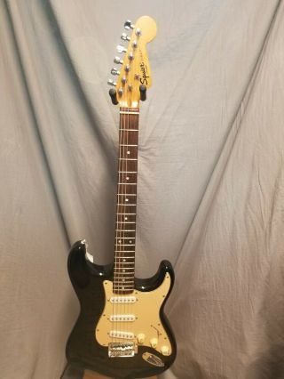 Vintage 2000 Fender Squier Strat Black W Cream Pickguard Guitar Stratocaster