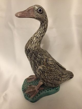 6” Vintage China Old Majolica Chinese Pottery Duck Goose Figurine Fine Detail
