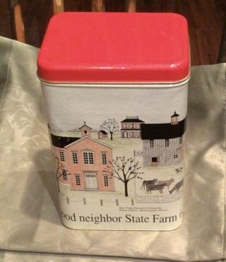 Tall Vintage State Farm Insurance Collectible Tin Advertising Street Scene