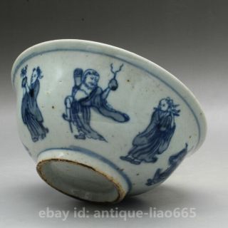 5.  1 " Old Chinese Ceramics Blue White Porcelain Eight Immortals God Bowl Ornament