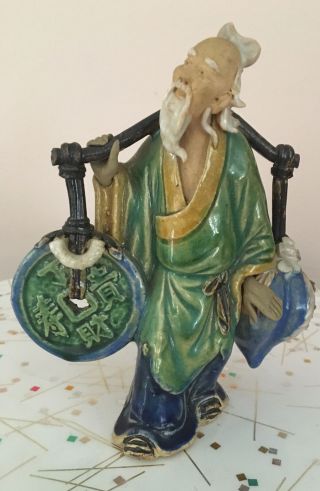 Old Vtg Chinese Antique Shiwan Mudman Figurine 6” Mkd China