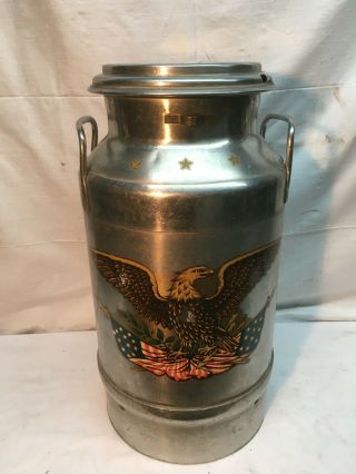Vintage 20 Qt Stainless Steel Milk Can Jug Moon Shine Mash Can American Eagle