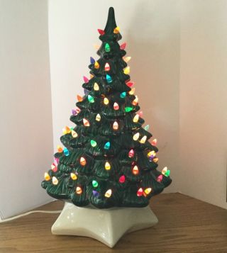 Vintage Ceramic Christmas Tree Holland Mold 19 " Star Base Light Lighted C 1975