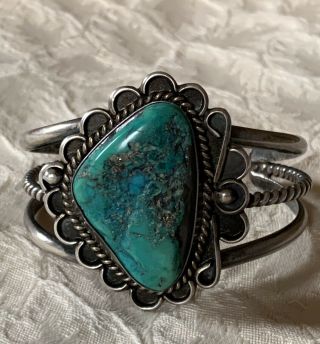Vintage Navajo Bracelet Sterling Silver And Turquoise Large Nugget Purchased1973