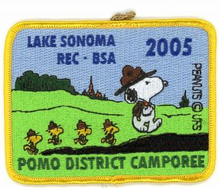 Snoopy & Woodstock Bsa Camporee Patch 2005 - Gold Border - Pomo District Council