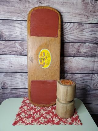 Vtg Bongo Board Balance Trainer Surf Skate Game Wood Roller Block 34 "