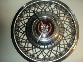 Vintage Wire Cadillac Hubcap Clock Man Cave Decor Battery Operated - Seville