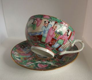 Canton Chinese Porcelain Famille Rose Tea Bowl Cup And Saucer C.  1900