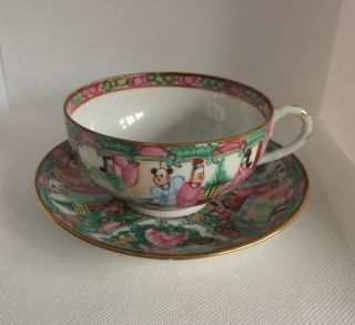 Canton Chinese Porcelain Famille Rose Tea Bowl Cup and saucer C.  1900 2