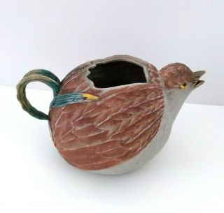 Antique Asian Japanese Banko Pottery Bird Leaf Figural Teapot Pitcher Creamer