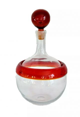 Blenko Myers Vtg Mid Century Modern Gumps Red Art Glass Decanter Stopper Bottle.