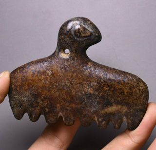 9cm Rare Chinese Hongshan Culture Old Jade Carving Birds Beast Comb Pendants