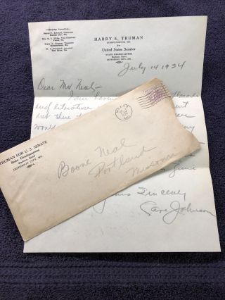 Harry S Truman Letterhead Envelope Letter To Boone Neal 1934 Mexico Missouri