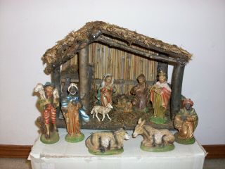 Vintage Christmas Nativity Manger Set 11 Figurines Sears 71 - 97136 Made In Italy