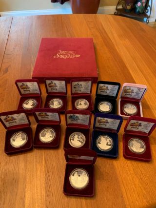 1987 Disney Snow White & Seven Dwarfs 50th Anniversary Set 11 Pure Silver Coins