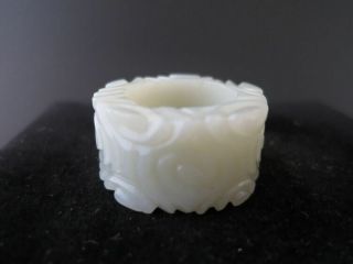 Old China Nephrite White Jade Hetian 和田 Hand - Carved Ring,  Size:10,  M58