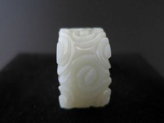 Old China Nephrite White Jade hetian 和田 hand - carved Ring,  size:10,  M58 2