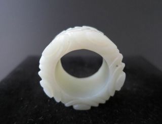 Old China Nephrite White Jade hetian 和田 hand - carved Ring,  size:10,  M58 3