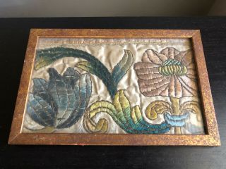 Antique Chinese Or Hungarian Silk Hand Embroidered Matyo Textile Colorful Framed