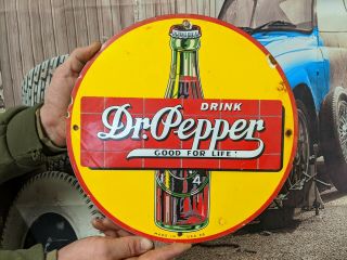 Old Vintage 1939 Drink Dr.  Pepper Good For Life Porcelain Soda Sign Pop Beverage