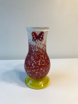 Disney Parks Arribas Minnie Mouse Swirled Hand Blown Glass Vase Red White