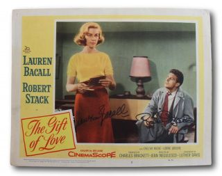 Vintage Lobby Card The Gift Of Love Autographed By Lauren Bacall & Robert Stack