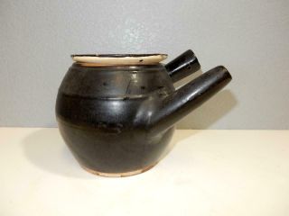 Antique Pottery Japanese Teapot Signed - Yokode,  Kyusu,  Tokoname - Dark Brown - 6 In