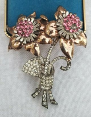 Vintage Pennino Sterling Silver 925 Rhinestone Flower Bouquet Pin Brooch