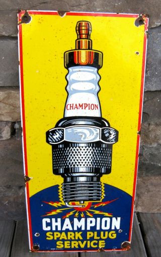 Champion Spark Plug Vintage Porcelain Enamel Gas Oil Service Station Garage Sign