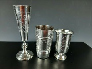 3 Vintage Jewish Hebrew Sterling Silver Kiddush Cup Judaica French Hallmarked